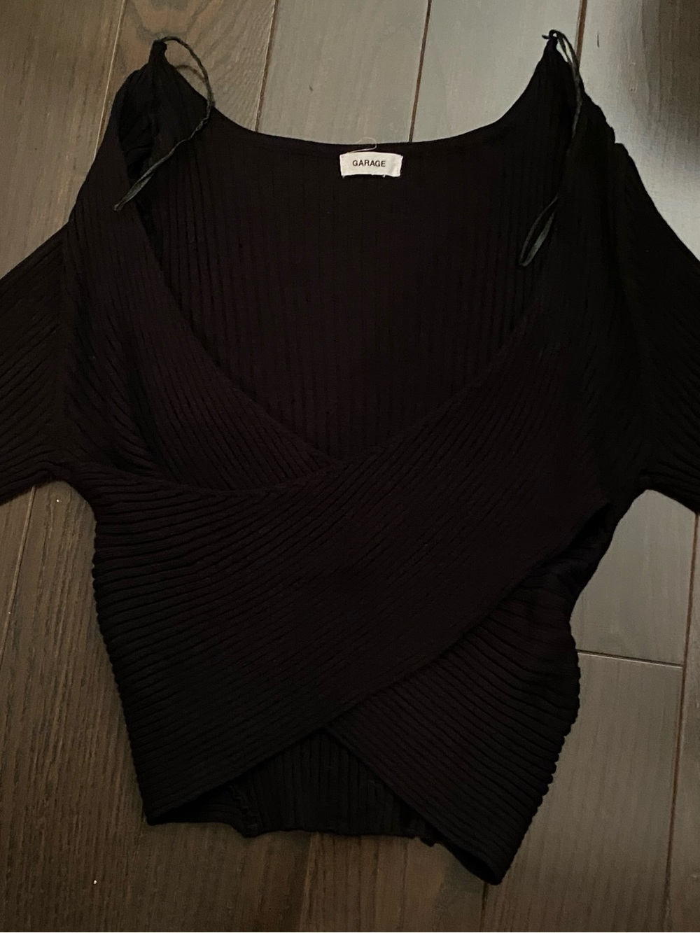 Garage Black Ribbed Wrap Crop Top
